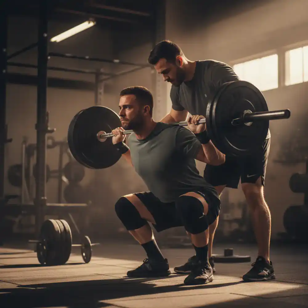 Coach guiding an athlete during a heavy lift