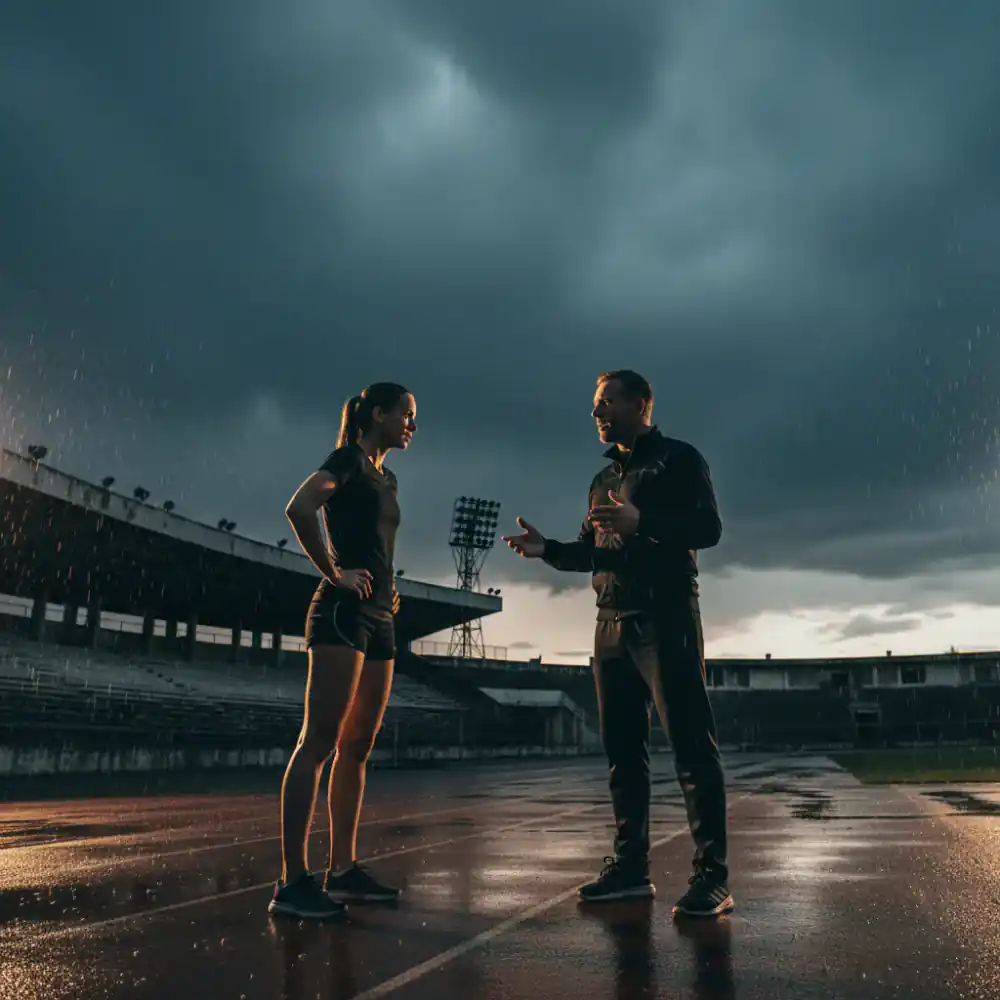 Coach guiding an athlete